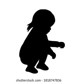 vector, on a white background, black silhouette of a child sitting