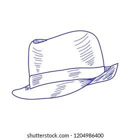 vector, on white background, blue sketch of men's hat