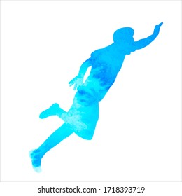 vector, on a white background, blue watercolor silhouette of a man falling