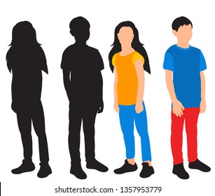 vector, on a white background, a boy and a girl are standing