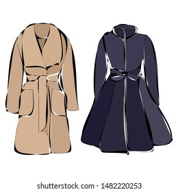 vector, on a white background, women’s clothing, fashionable coat