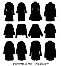 vector, on a white background, women’s clothing, coat silhouette, set