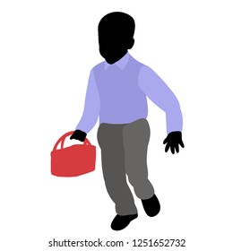 vector, on white background, colorful silhouette of child with basket