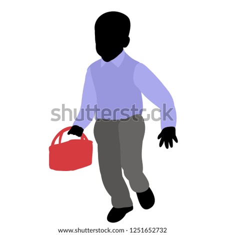 vector, on white background, colorful silhouette of child with basket