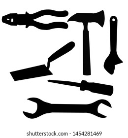 vector, on a white background, construction tool set of silhouettes