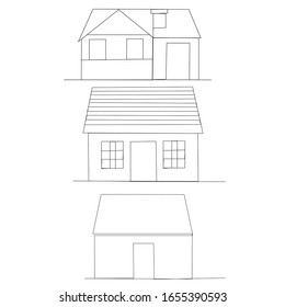 vector, on a white background, a continuous line drawing of a house set