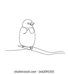 vector, on a white background, continuous line drawing, bird sitting on a branch