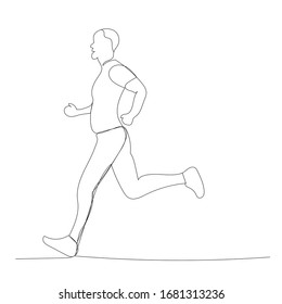 vector, on a white background, a continuous line drawing of a man running