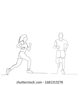 vector on a white background. a continuous line drawing of people running.