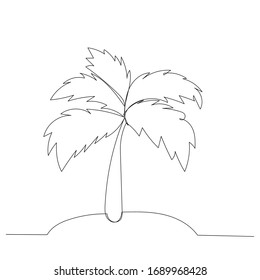 vector, on a white background, continuous line drawing of a palm tree