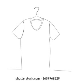 vector, on a white background, continuous line drawing of a t-shirt on a hanger