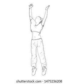 vector, on a white background, contour, sketch girl rejoices
