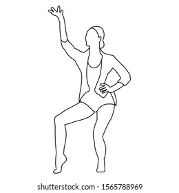 vector, on a white background, contour one dancing girl, woman dance sketch, isolated