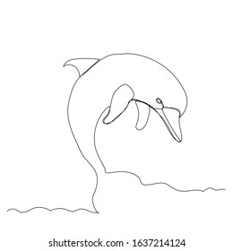 vector, on white background, dolphin continuous line drawing