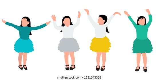 vector, on a white background, faceless children rejoice