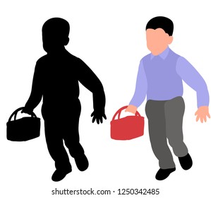 vector, on a white background, faceless silhouette of a child with a basket