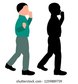 vector, on a white background, a faceless child is coming, silhouette