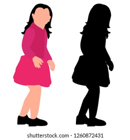 vector, on white background, faceless child, girl and silhouette of a child