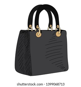 vector, on a white background, fashionable women bag, sketch with lines