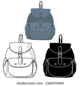 vector, on white background, female fashionable backpack
