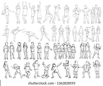 vector, on white background, freehand sketch people, set