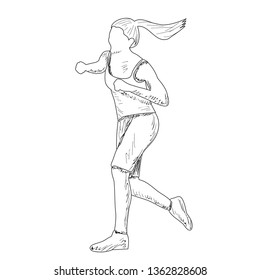 vector, on a white background, freehand sketch of a girl dancing