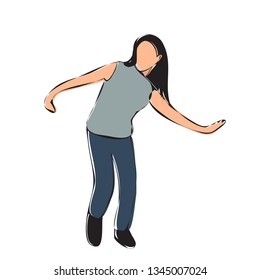 vector, on a white background girl dancing sketch, contour