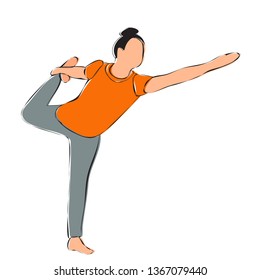 vector, on a white background, girl doing yoga, contour