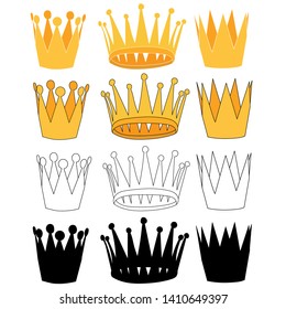 vector, on a white background, golden crown in a flat style, set