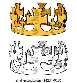 vector, on a white background, a golden crown with a sketch