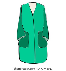 vector, on a white background, green autumn women coat 
