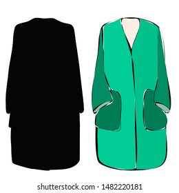 vector, on a white background, green women clothes, coat