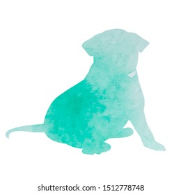 vector, on a white background, green watercolor silhouette of a dog sitting