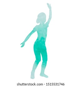 vector, on a white background, green watercolor silhouette girl dancing