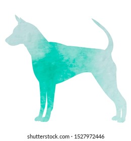 vector, on a white background, green watercolor silhouette of a dog standing