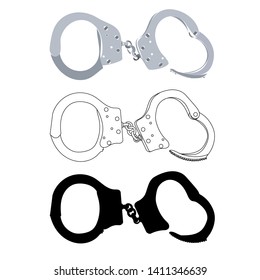 vector, on a white background, handcuffed with a sketch and silhouette