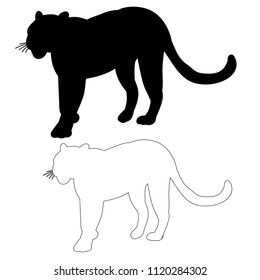 vector, on white background, icon silhouette jaguar running