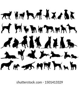 vector, on a white background, icon, black silhouette of a dog, collection