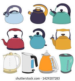 vector, on white background, kettle, collection set