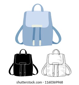 vector, on white background, ladies' backpack, sketch, silhouette