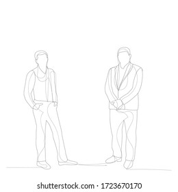 vector, on a white background, a line drawing of a man standing