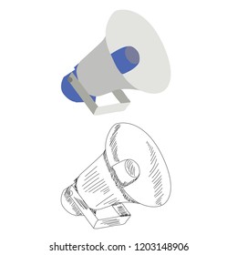 vector, on a white background, loudspeaker, contour, sketch