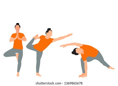 vector, on a white background, makes yoga girl, set