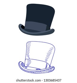 vector, on a white background, male headgear top hat