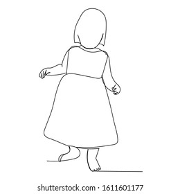 vector, on a white background, one line drawing of a baby starting to walk