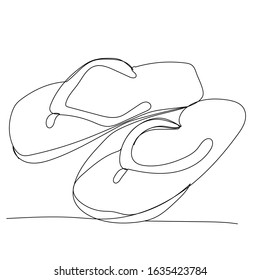vector, on a white background, one-line drawing of slippers