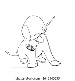 vector, on a white background, one-line drawing of a puppy with a flower