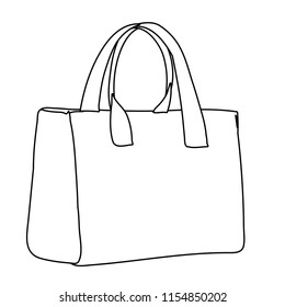 vector, on white background outline, sketch bag with handles