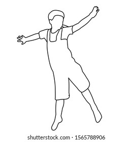 vector, on a white background, outline dancing child dance sketch, isolated