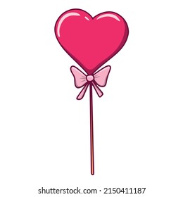 Vector on a white background. Pink love heart with a bow. 